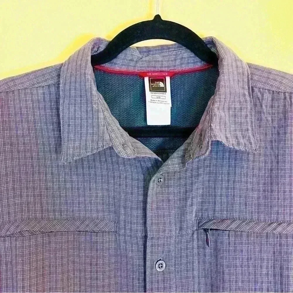 The North Face Gray‎ Plaid Outdoor Fishing Hiking Zip Pocket Button Shirt Size L